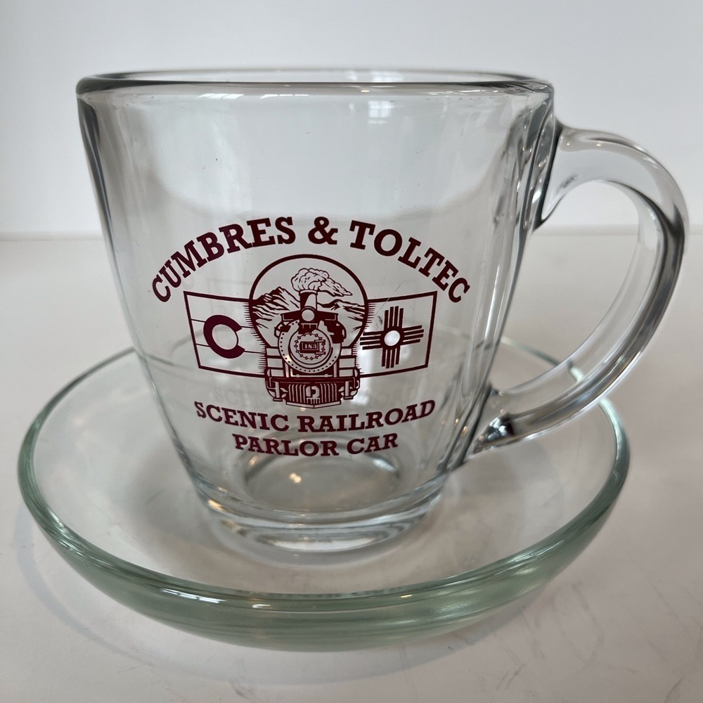Railroad Parlor Car Large Glass Cup and Saucer Cumbres and Toltec Railroad